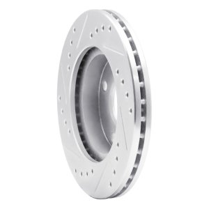 Ford Escort Brake Rotor (1) - Front Left - R1 Concepts - Drilled & Slotted - Silver - `90-`01